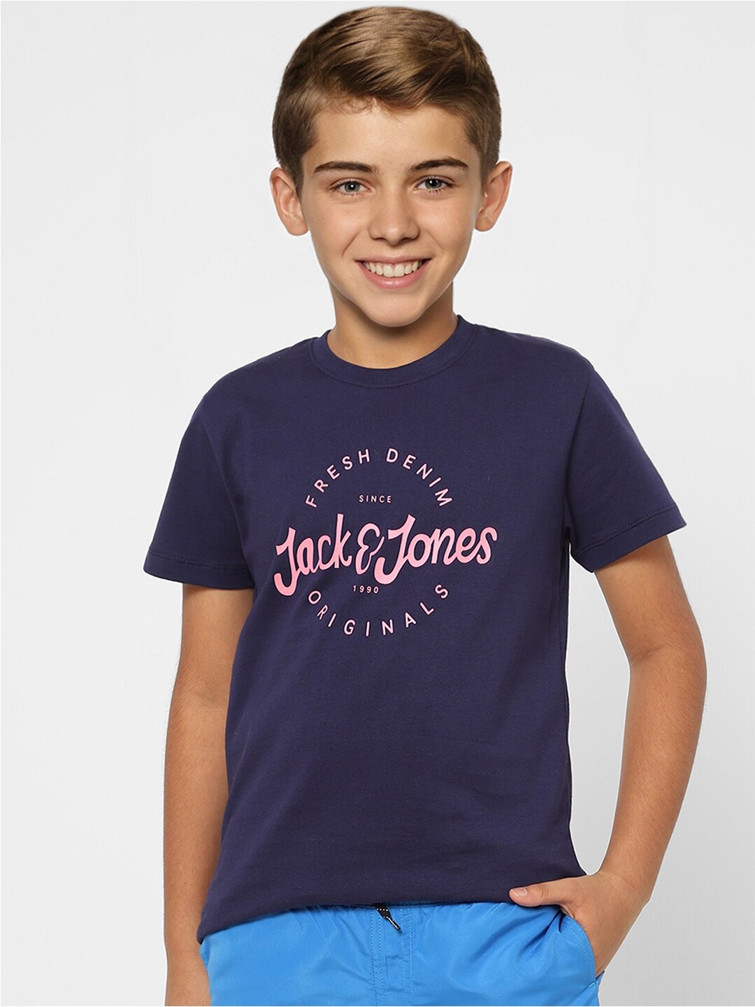 

Jack & Jones Junior Boys Cotton Typography Printed T-shirt, Blue