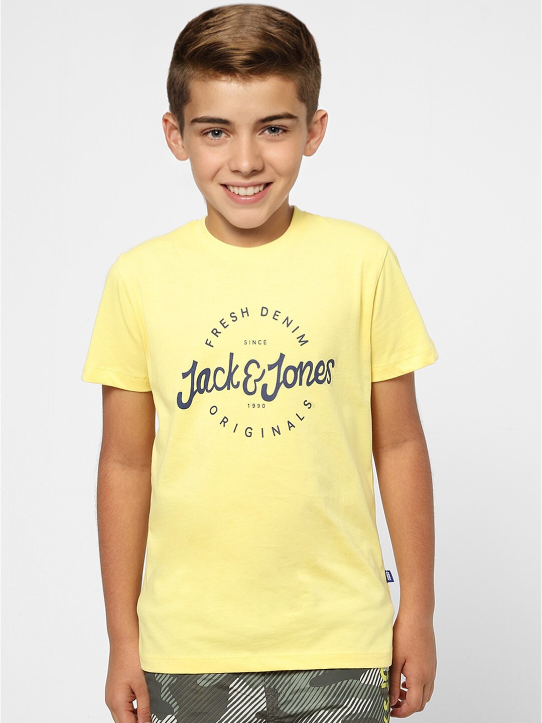 

Jack & Jones Junior Boys Typography Printed Cotton T-shirt, Yellow