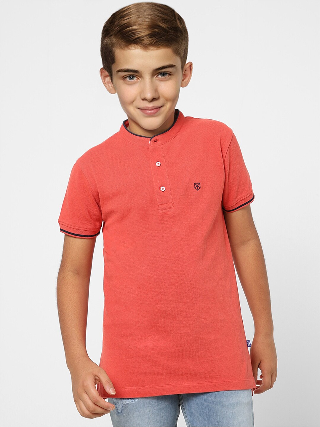 

Jack & Jones Junior Boys Mandarin Collar Cotton T-shirt, Red