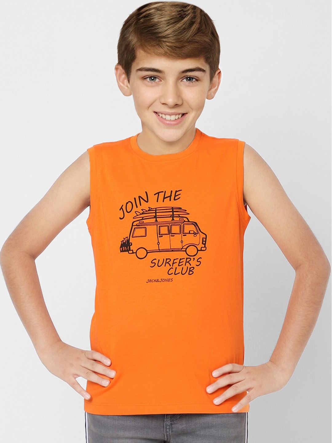 

Jack & Jones Junior Boys Printed Cotton T-shirt, Orange