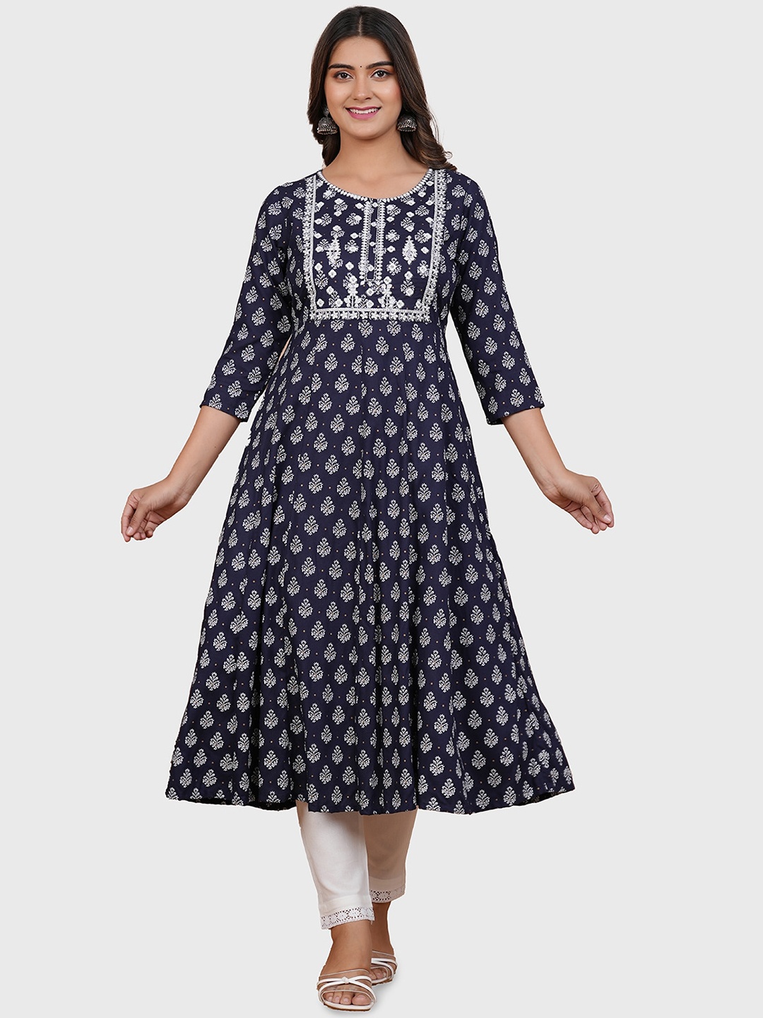 

ERISHA Women Floral Printed Floral Kurta, Blue