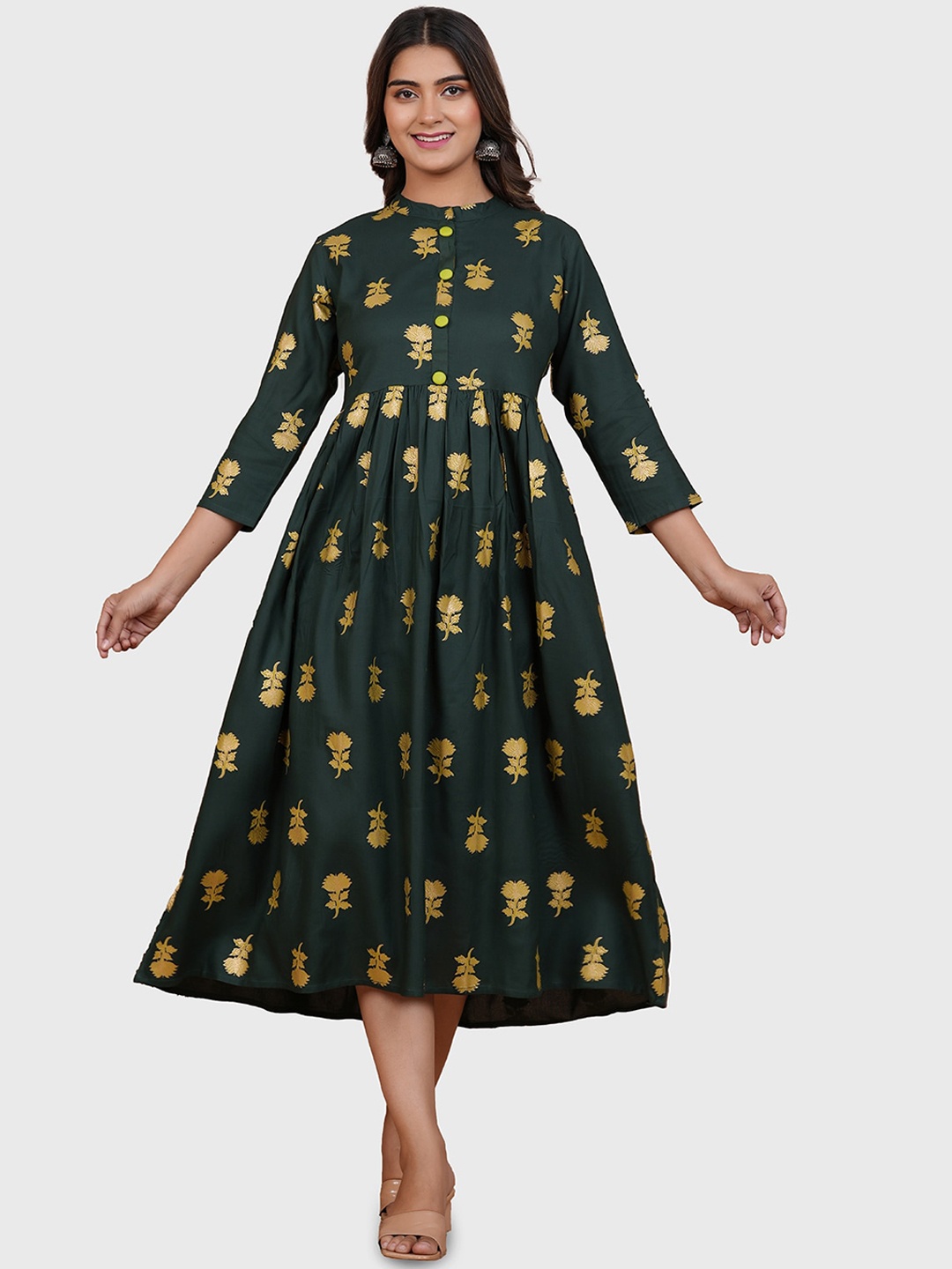 

ERISHA Women Floral Printed Ethnic Dresses, Green