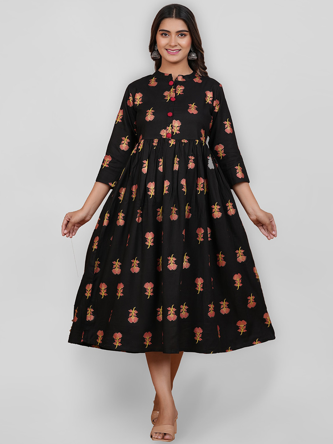 

ERISHA Women Floral Printed Ethnic Dresses, Black