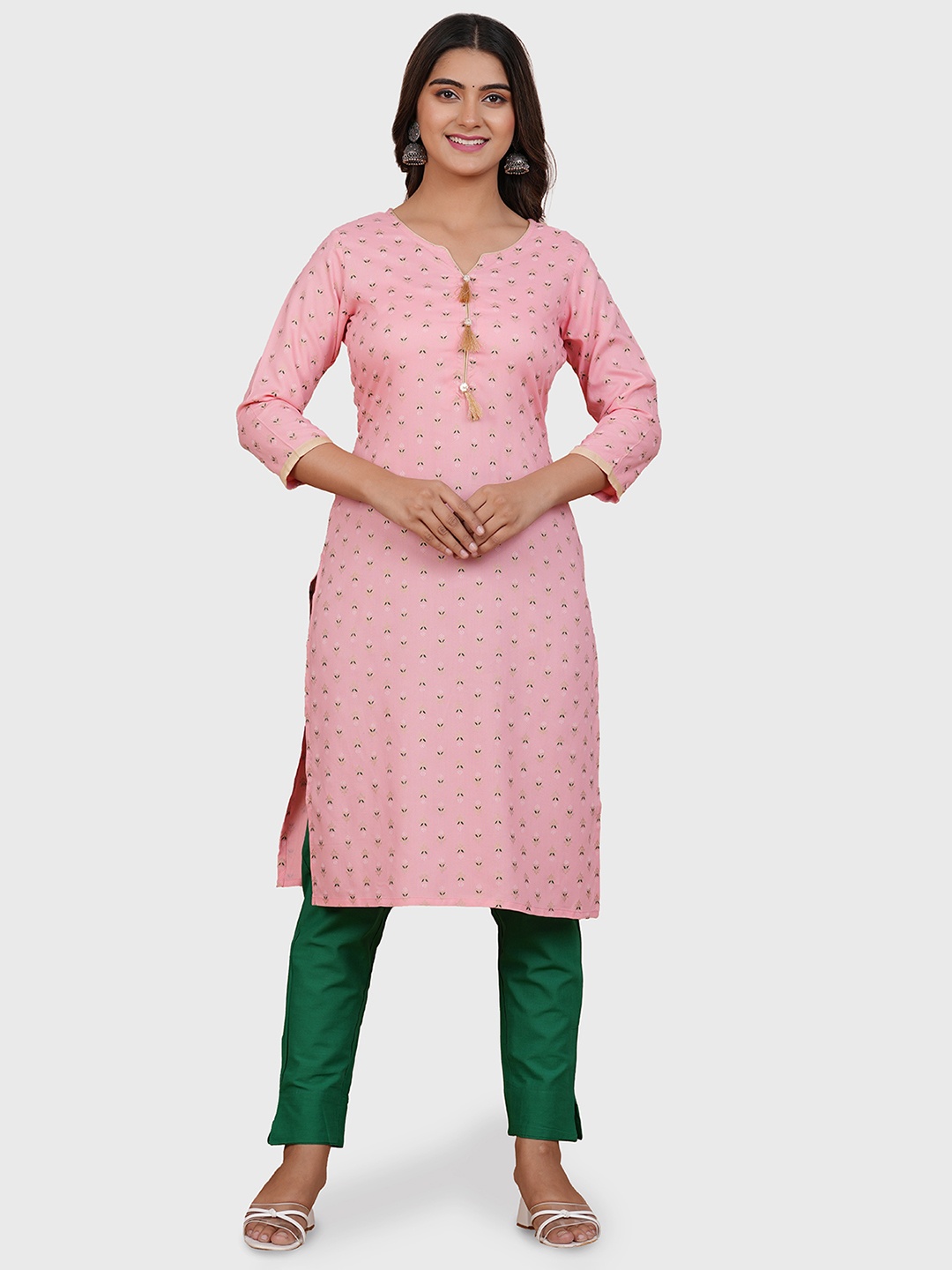 

ERISHA Floral Printed Straight Regular Kurta, Pink