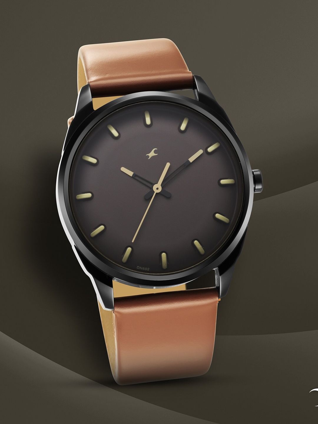 Fastrack Men Brass Dial & Leather Straps Analogue Watch 3273NL03, Brown