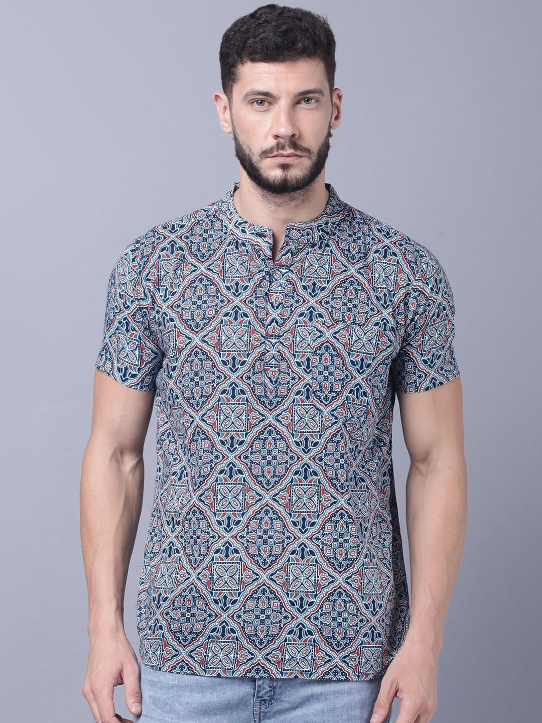 

THE EG STORE Men Ethnic Motifs Printed Cotton Kurta, Blue