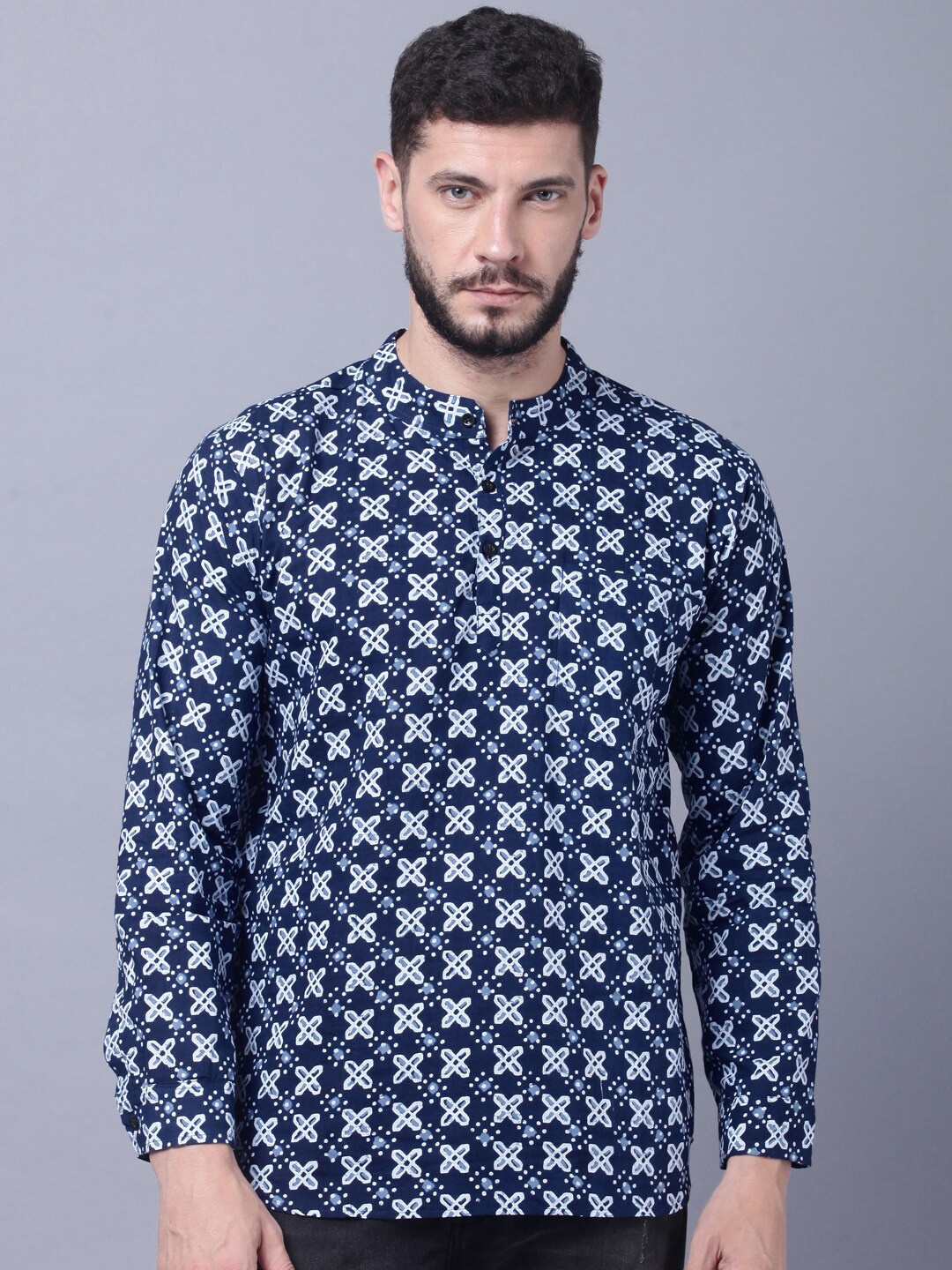 

THE EG STORE Geometric Printed Regular Straight Cotton Kurta, Blue