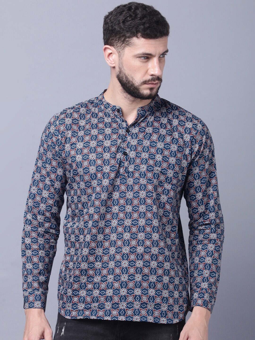 

THE EG STORE Ethnic Motifs Printed Pure Cotton Kurta, Blue
