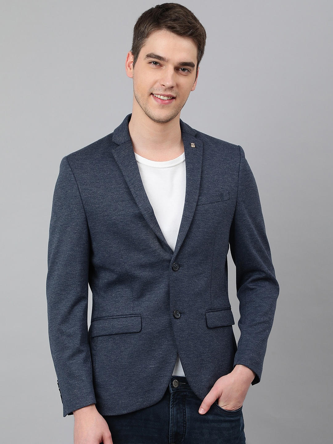 Richlook Men Single-breasted Cotton Casual Blazer, Navy blue