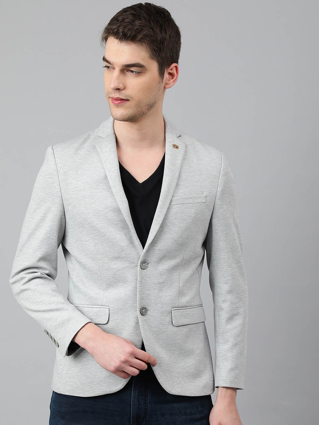 

Richlook Men Single-breasted Cotton Casual Blazer, Grey