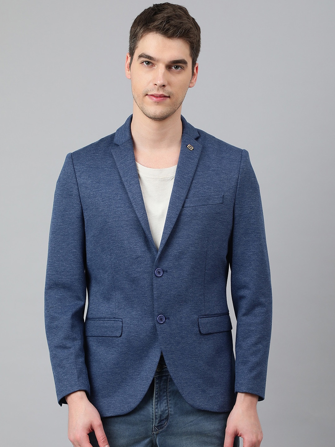 

Richlook Men Cotton Single-Breasted Blazer, Blue