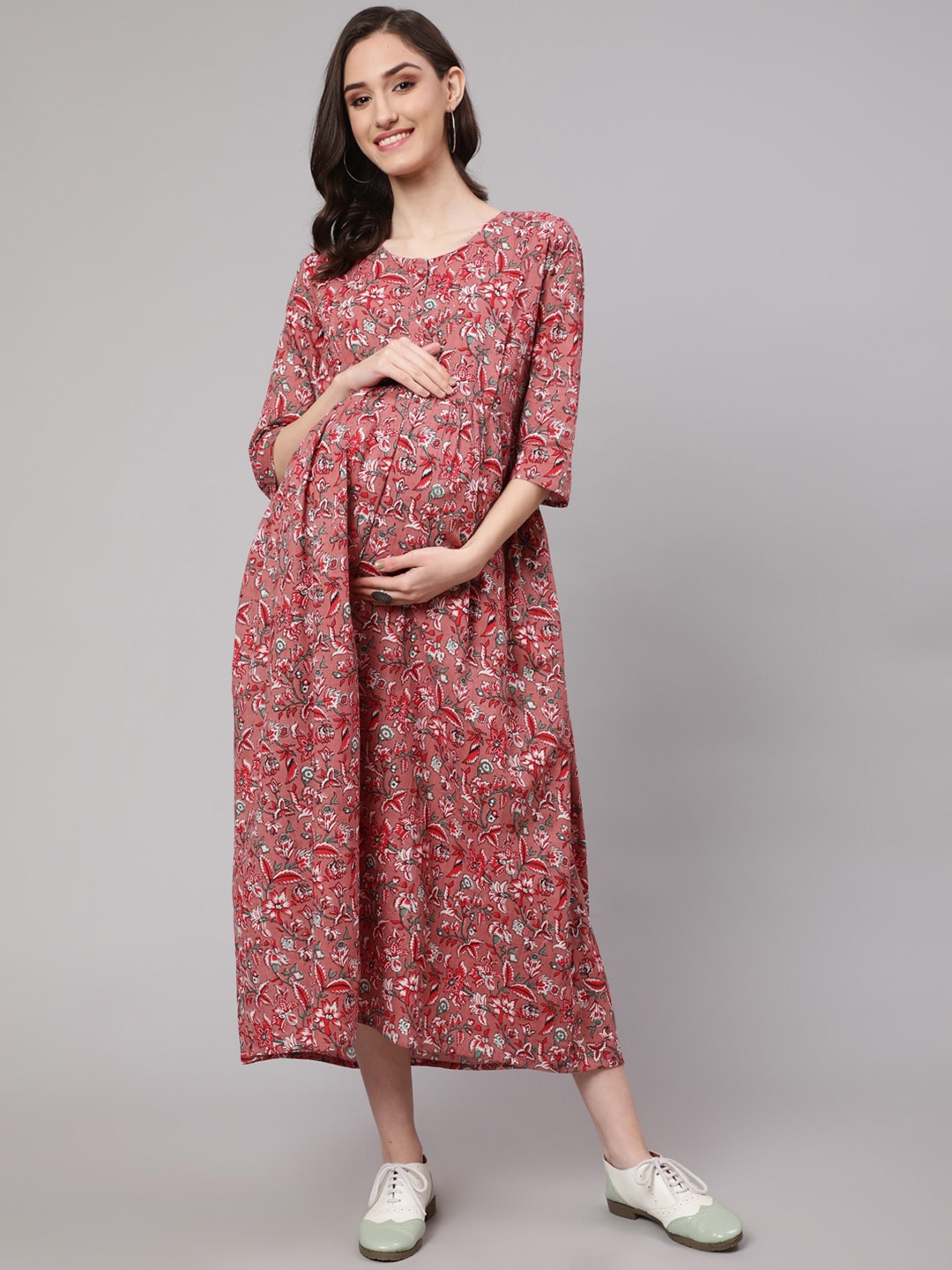 

Nayo Floral Maternity Cotton Midi Dress, Mauve