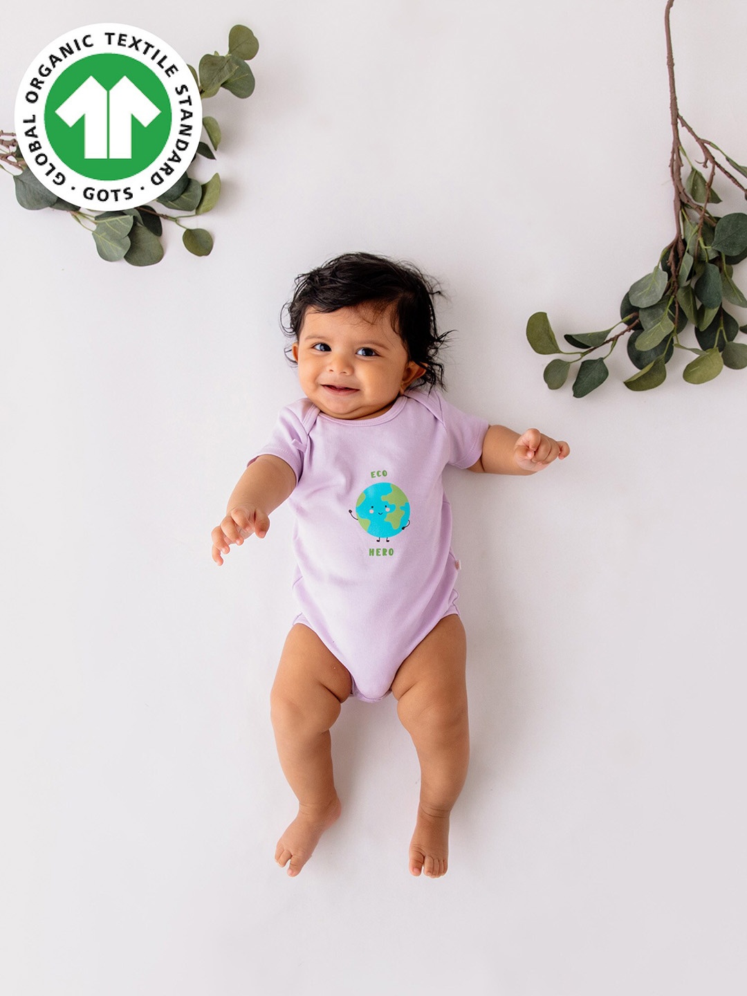 

GREENDIGO Infant Kids Printed Organic Cotton Bodysuit, Lavender