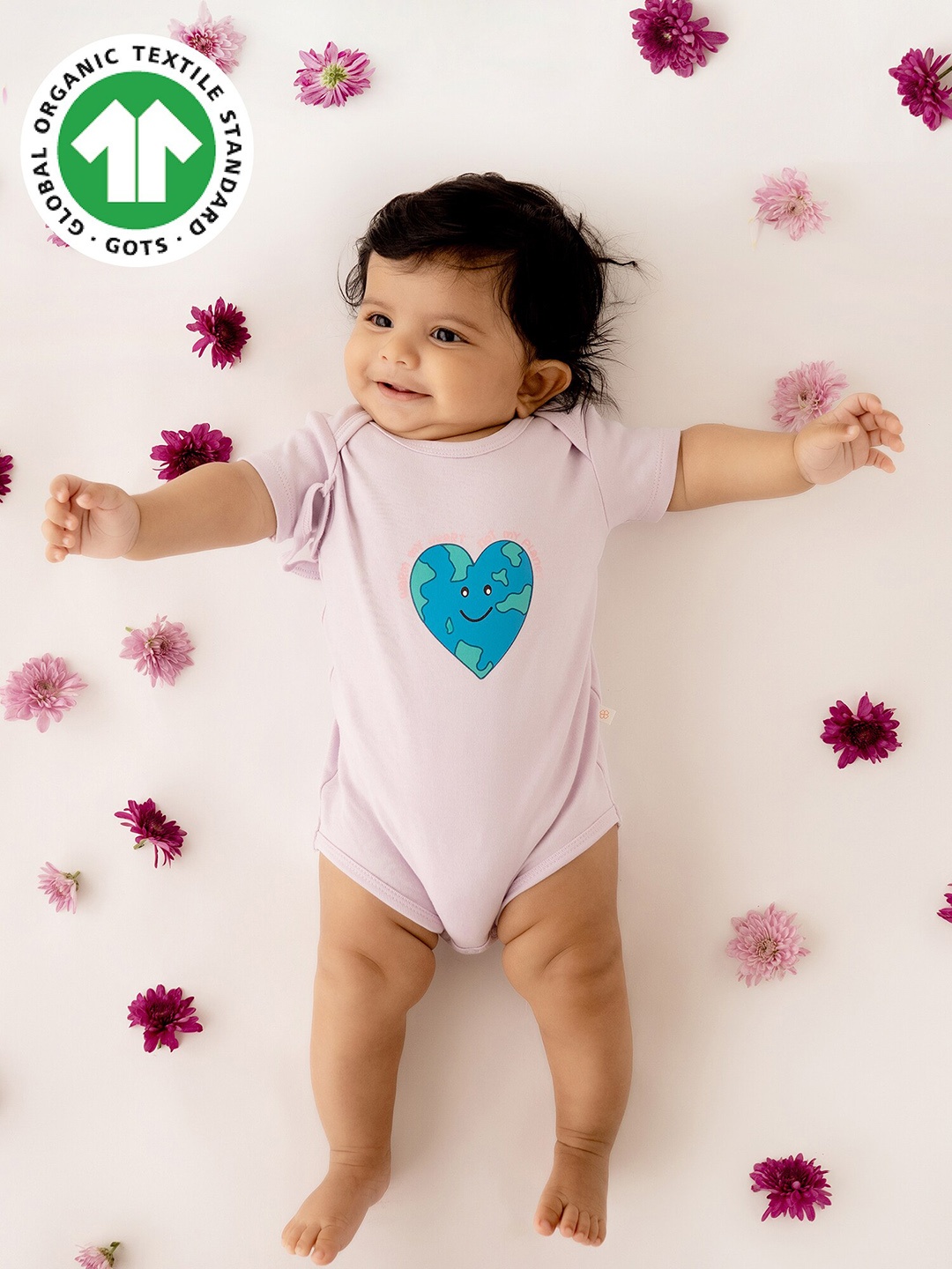 GREENDIGO Infants Printed Organic Cotton Bodysuit for Baby, Lavender