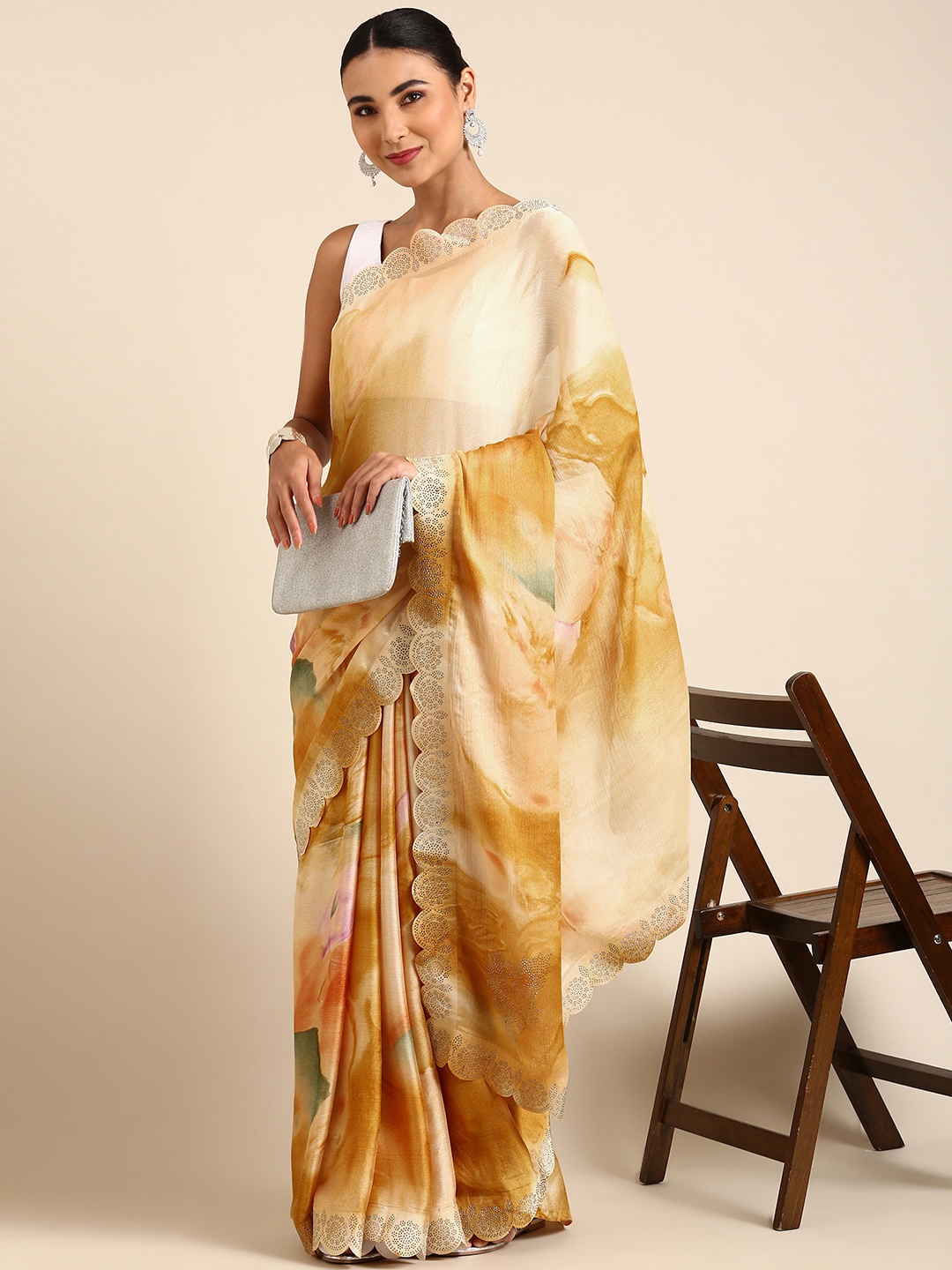 

Mitera Floral Pure Chiffon Saree, Yellow