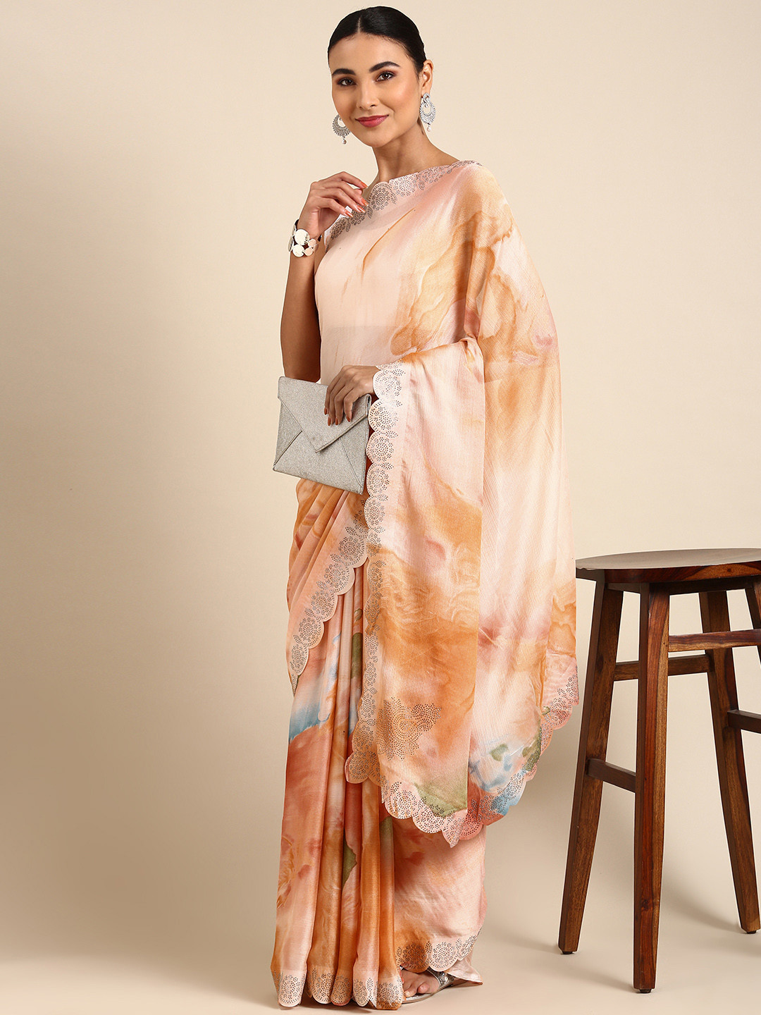 

Mitera Floral Pure Chiffon Saree, Orange