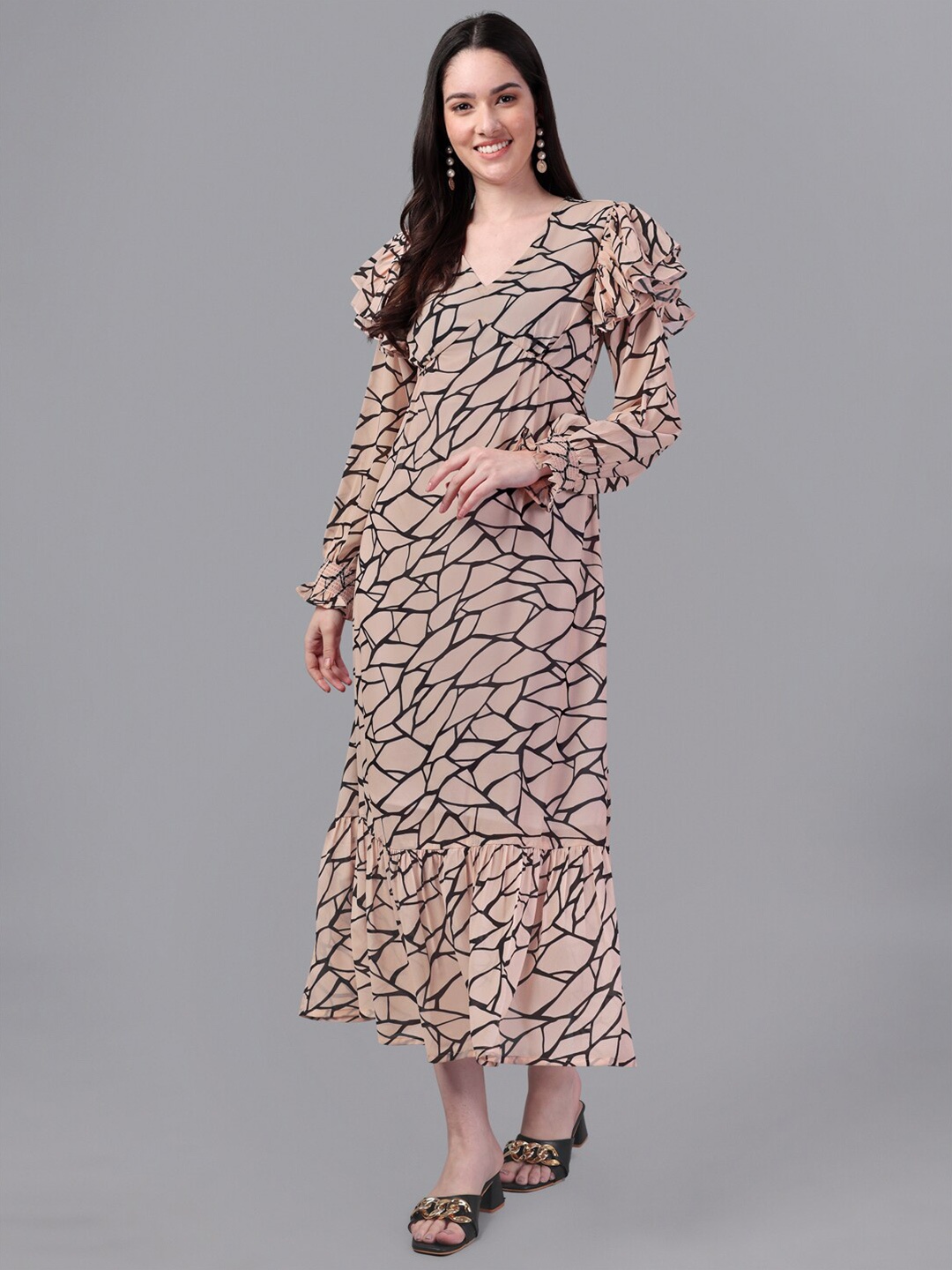 

Masakali.Co Printed Maxi Midi Dress, Beige