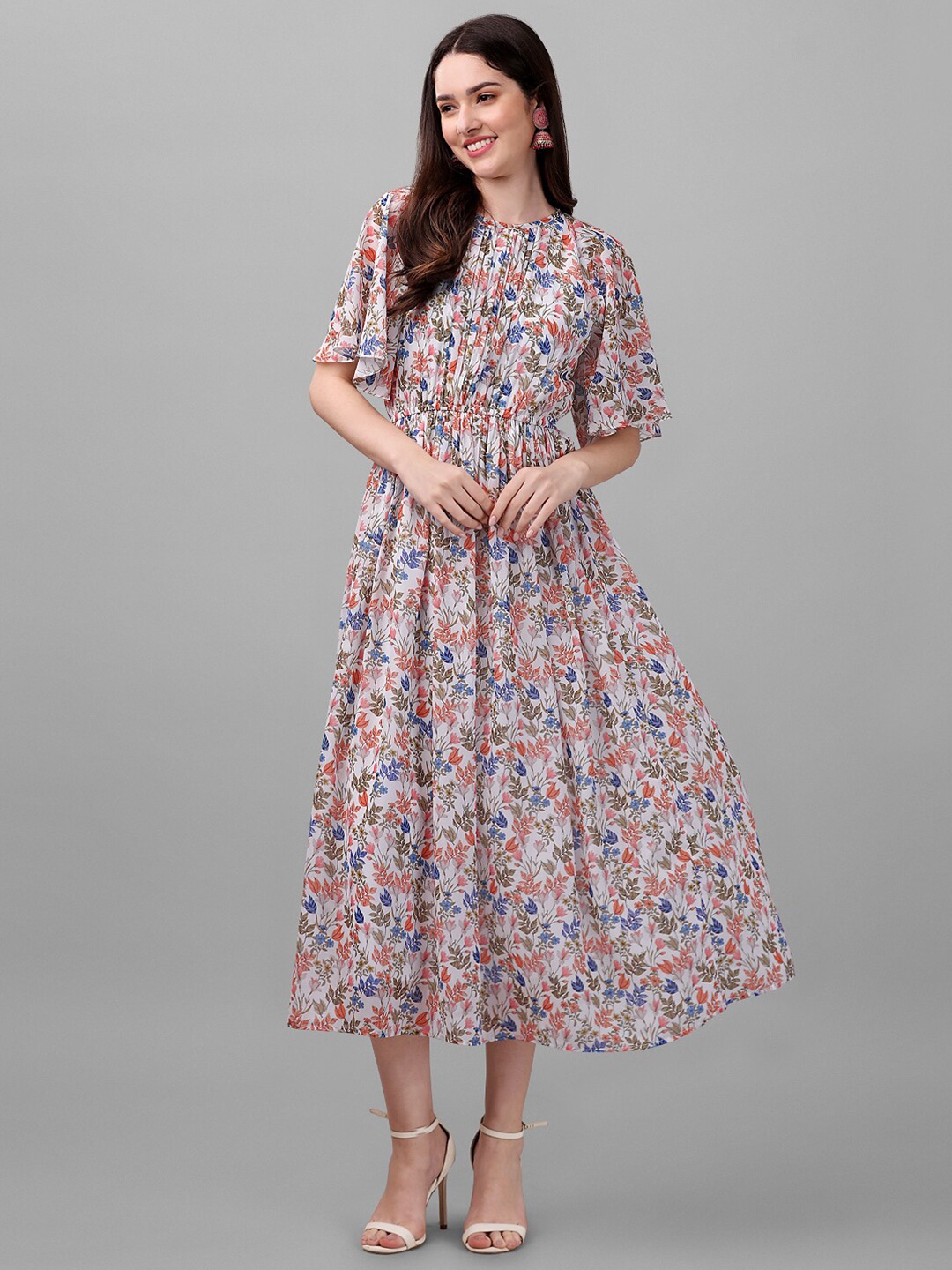 

Masakali.Co Printed Fit and Flare Midi Dress, Off white