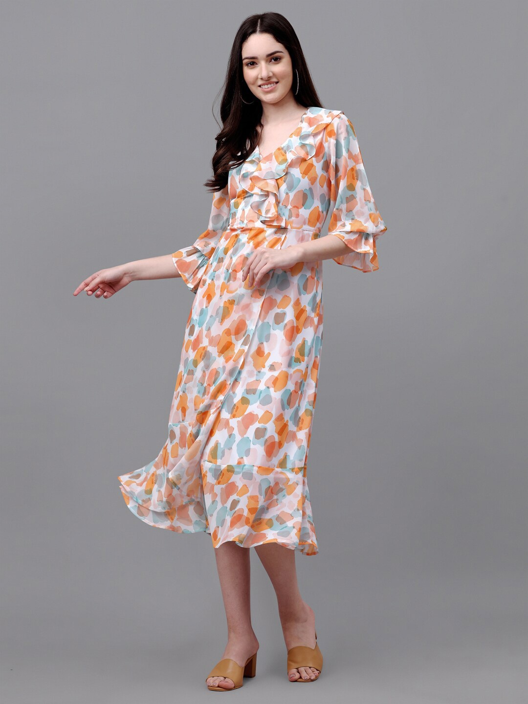 

Masakali.Co Printed Fit and Flare Midi Dress, White