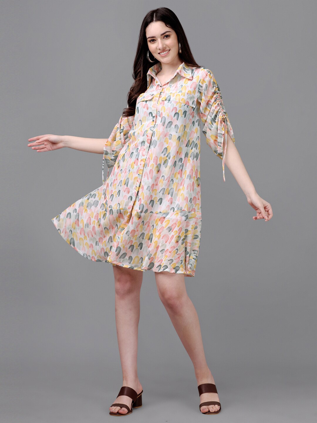 

Masakali.Co Printed Shirt Collar A-Line Dress, Off white