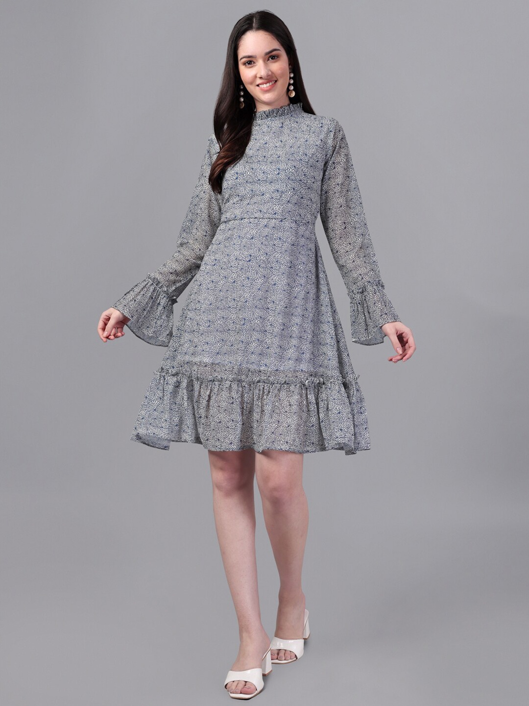 

Masakali.Co Floral Printed Fit and Flare Dress, Grey