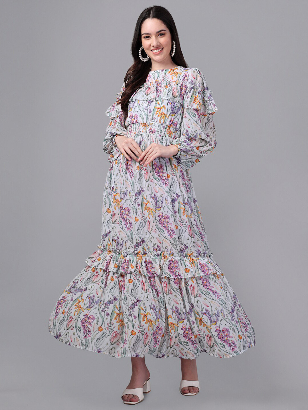 

Masakali Co Floral Tie-Up Neck Georgette Midi Dress, Sea green