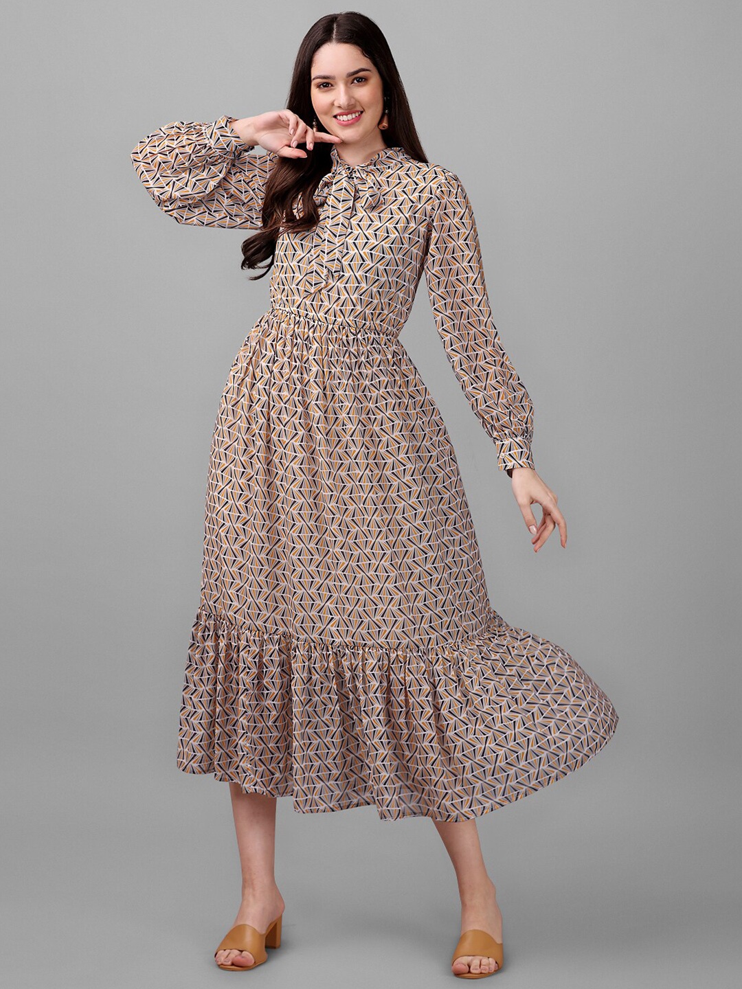

Masakali.Co Tie-Up Neck Georgette Midi Dress, Cream