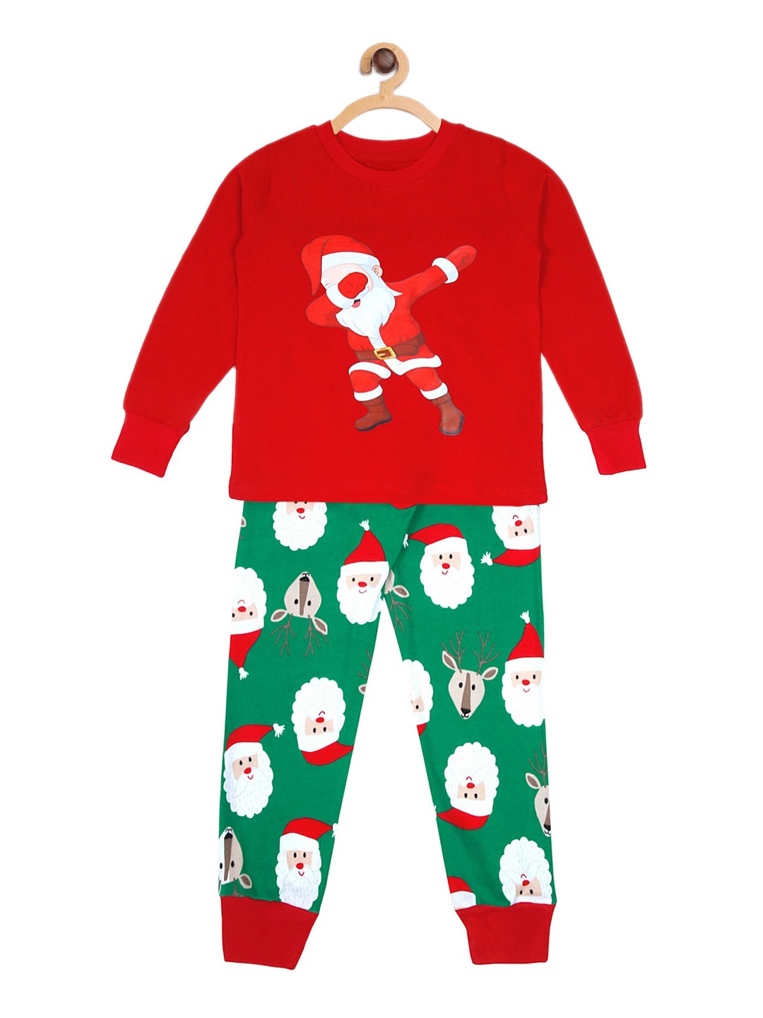 

Hippodrome Kids Pure Cotton Christmas Santa Printed Night suit, Red
