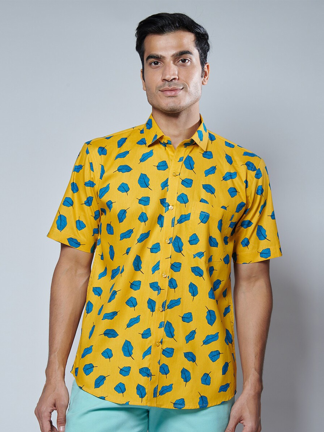 

MARK & ALBERT Men Slim Fit Floral Printed Casual Cotton Shirt, Yellow