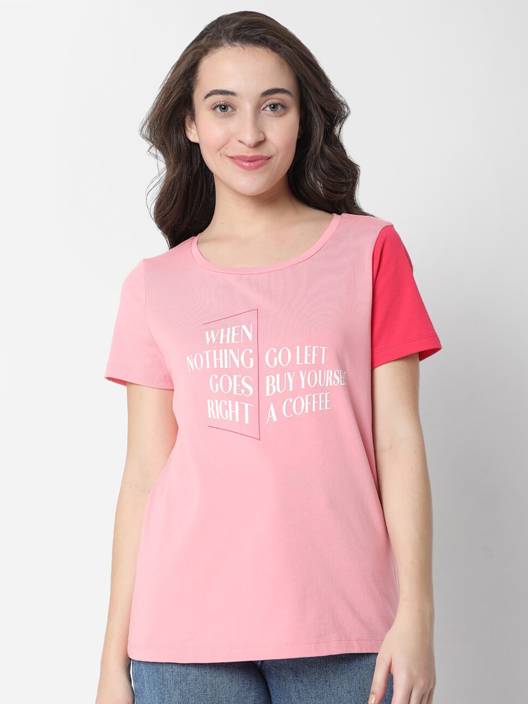 

Vero Moda Typography Printed Cotton T-shirt, Pink
