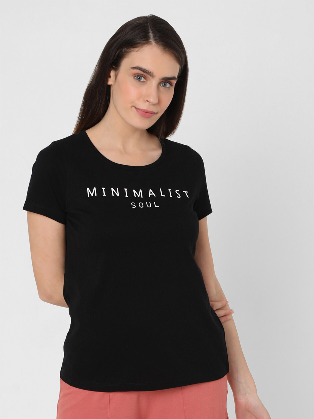 

Vero Moda Women Typography Printed Cotton T-shirt, Black