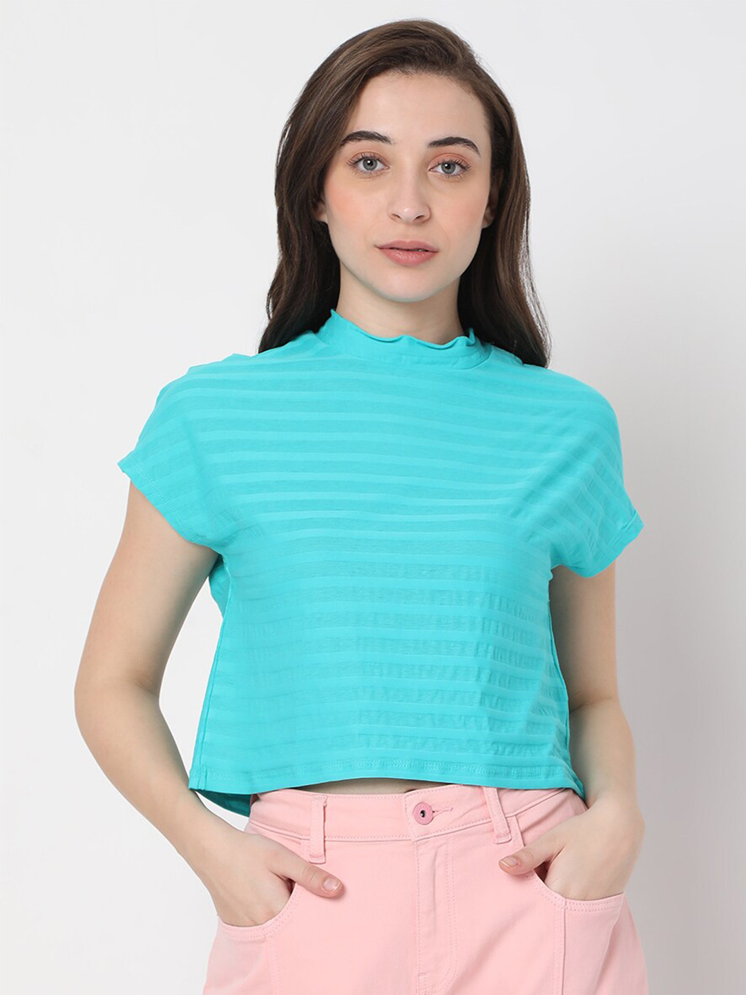 

Vero Moda Women Striped Extended Sleeves Cotton T-shirt, Blue