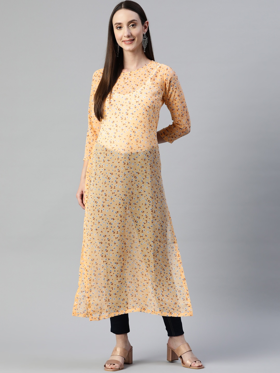 

Rang Gali Women Floral Printed Georgette Kurta, Beige
