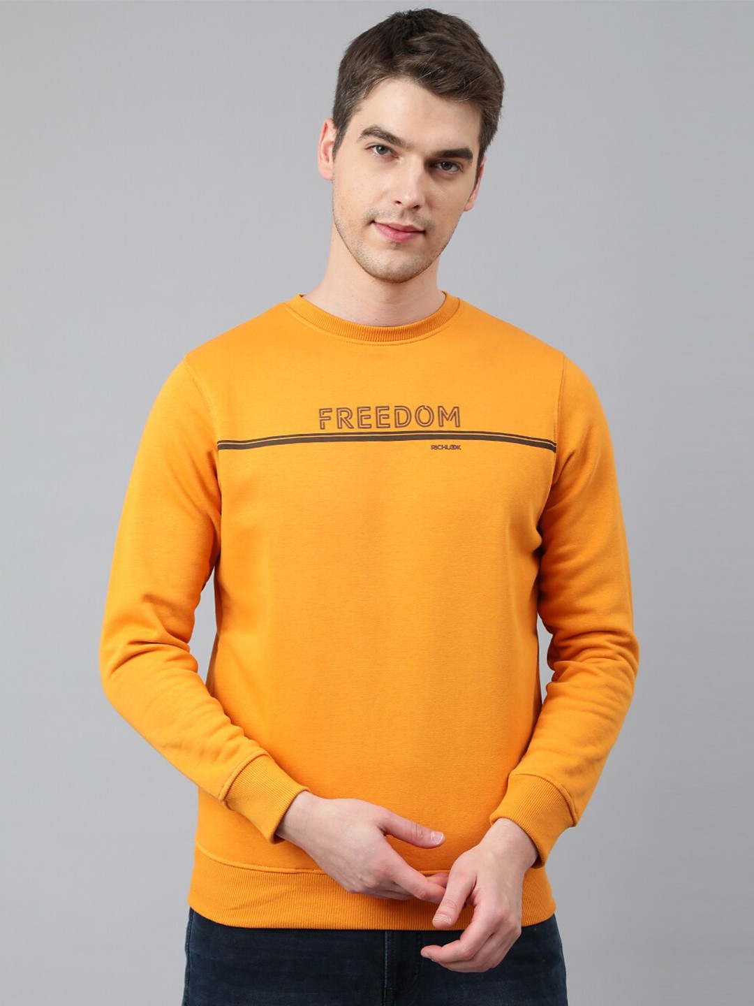 

Richlook Men Mustard Yellow Printed Sweatshirt