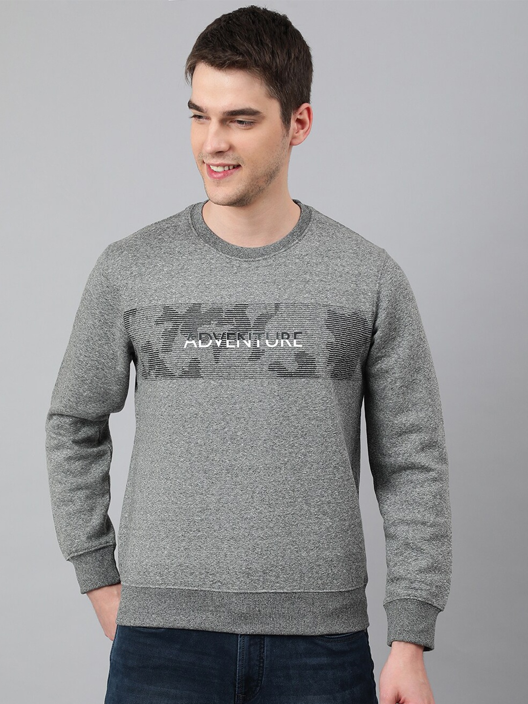 

Richlook Men Typography Printed Sweatshirt, Grey