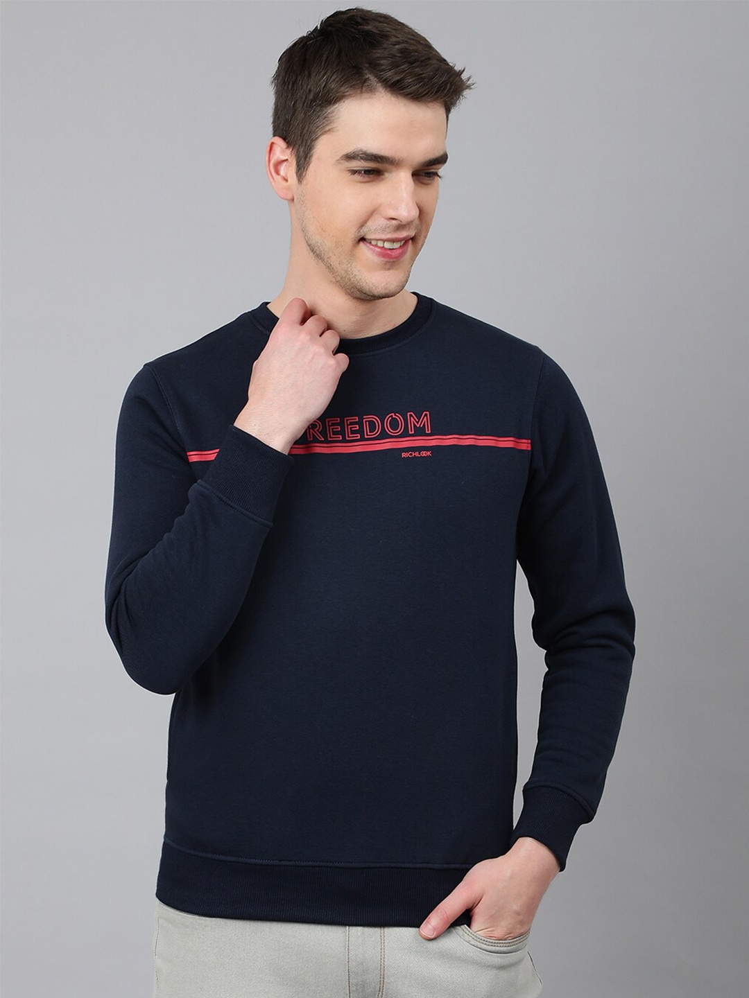 

Richlook Men Typography Printed Sweatshirt, Navy blue