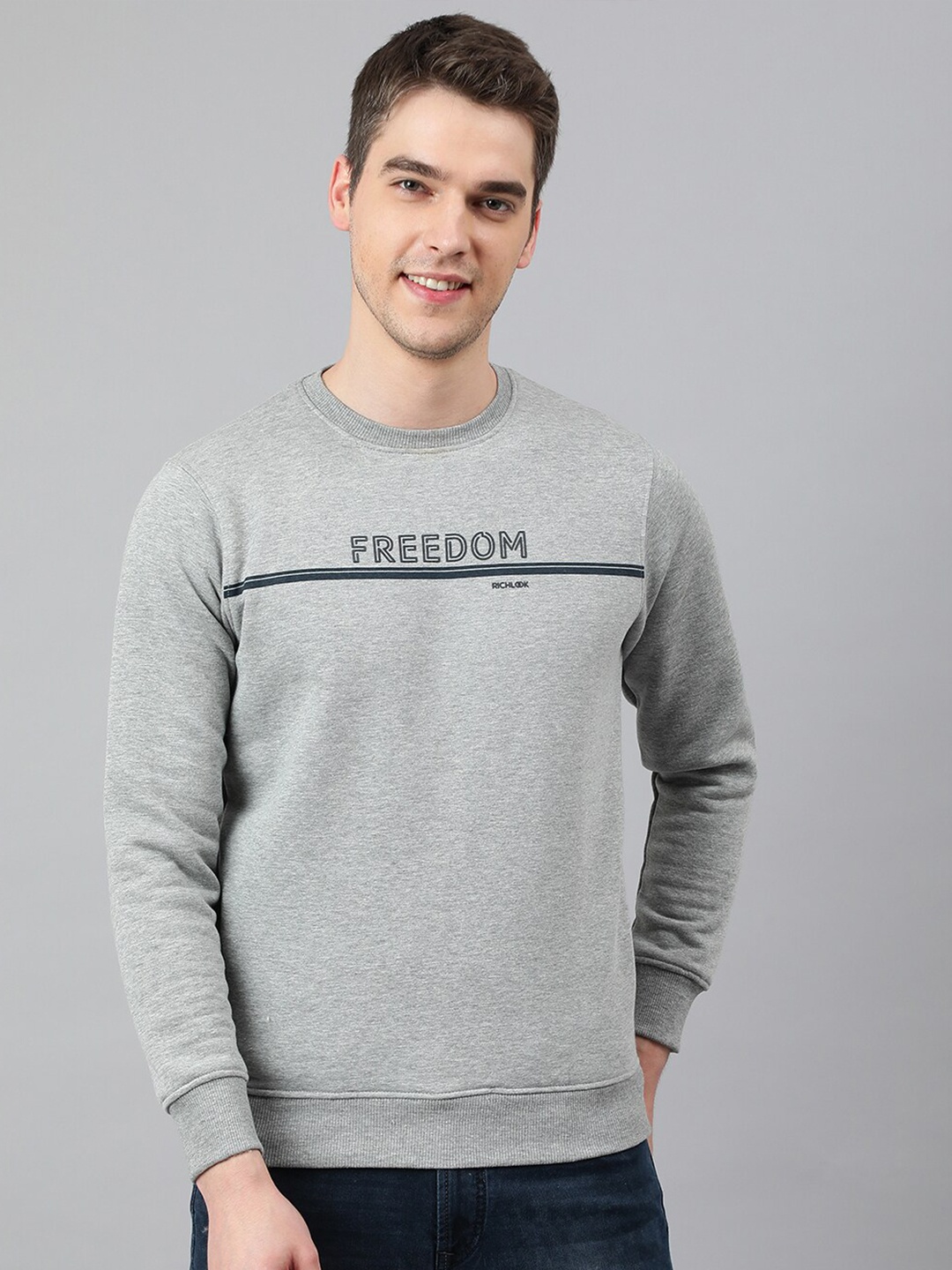 

Richlook Men Printed Sweatshirt, Grey melange