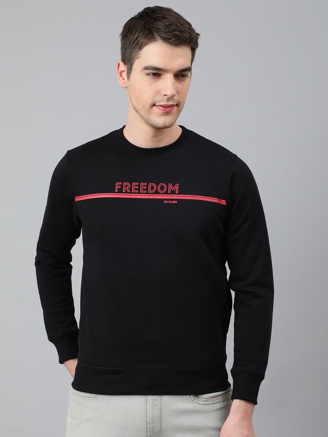 

Richlook Men Typography Printed Sweatshirt, Black