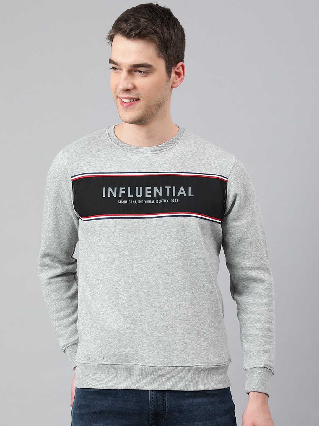 

Richlook Men Grey Cotton Printed Sweatshirt
