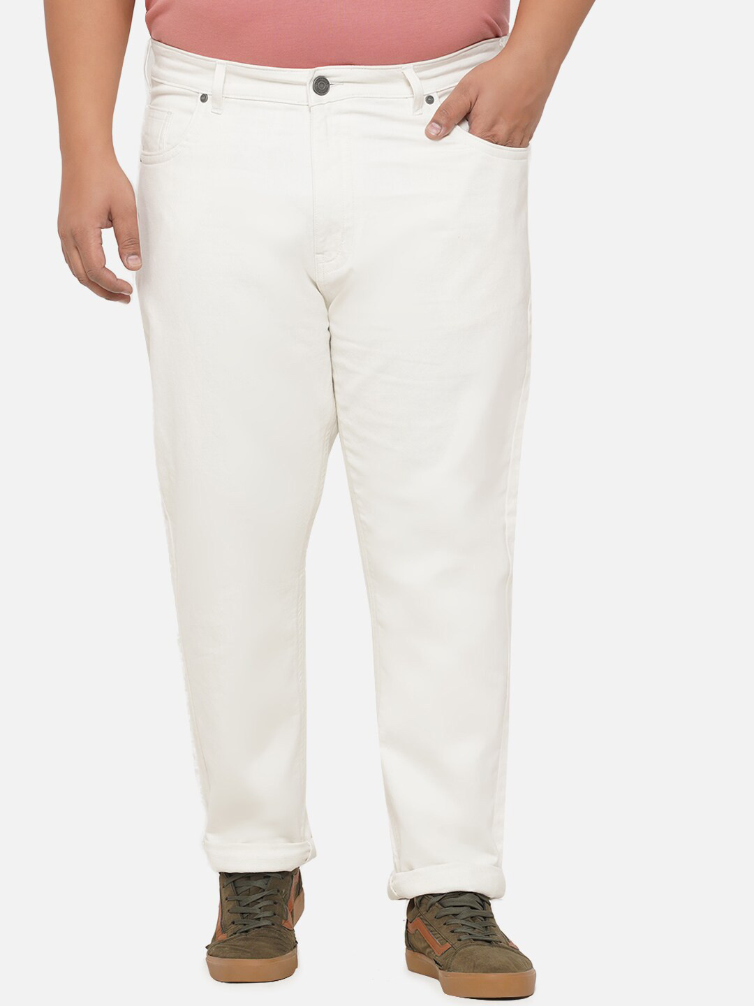 

John Pride Plus Size Men Stretchable Cotton Jeans, White