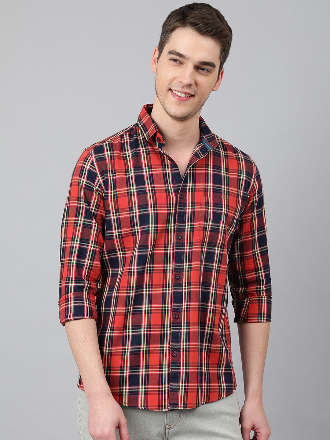 

Richlook Men Slim Fit Tartan Checked Casual Shirt, Red
