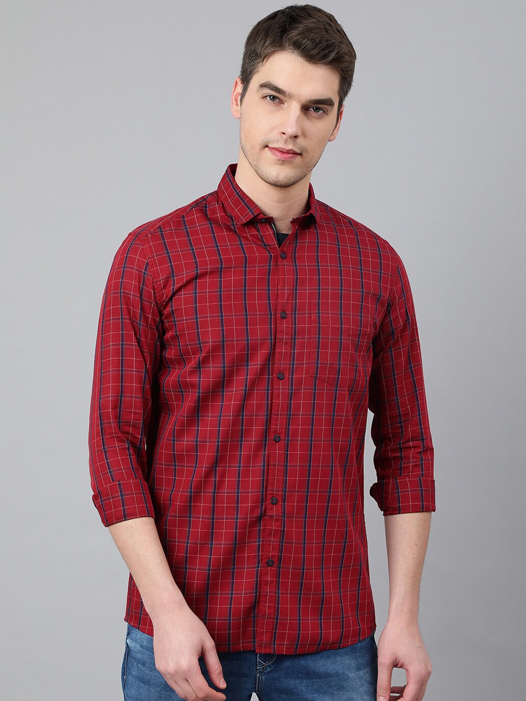 

Richlook Slim Fit Tartan Checked Casual Shirt, Maroon