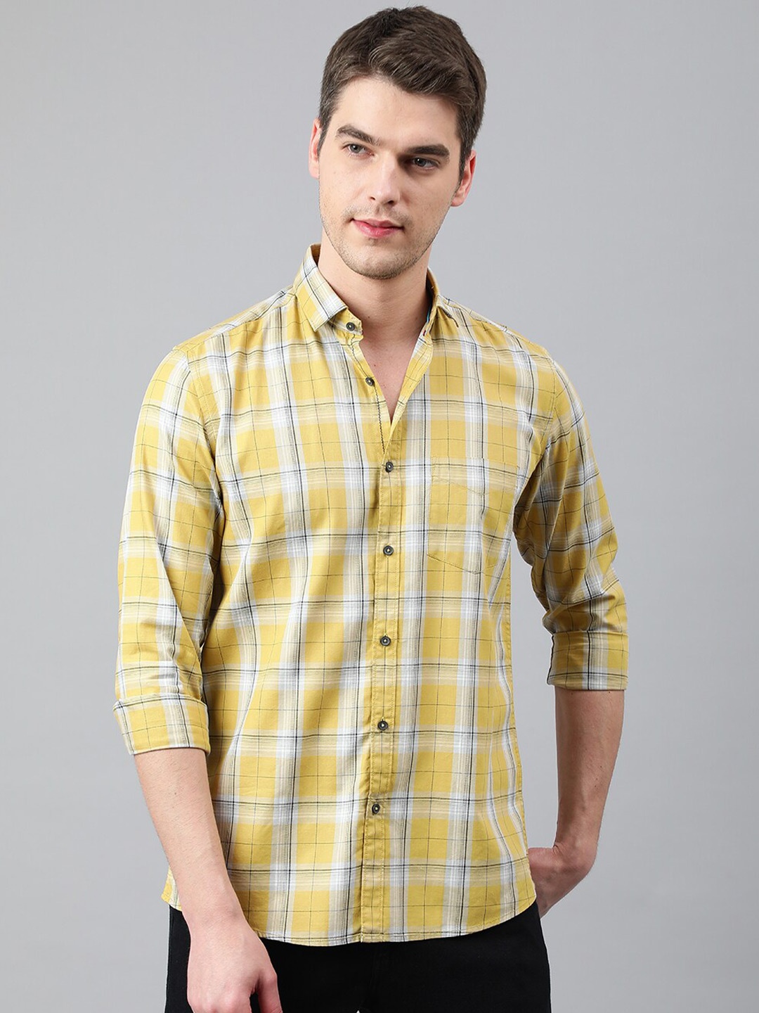 

Richlook Men Slim Fit Tartan Checked Casual Shirt, Khaki