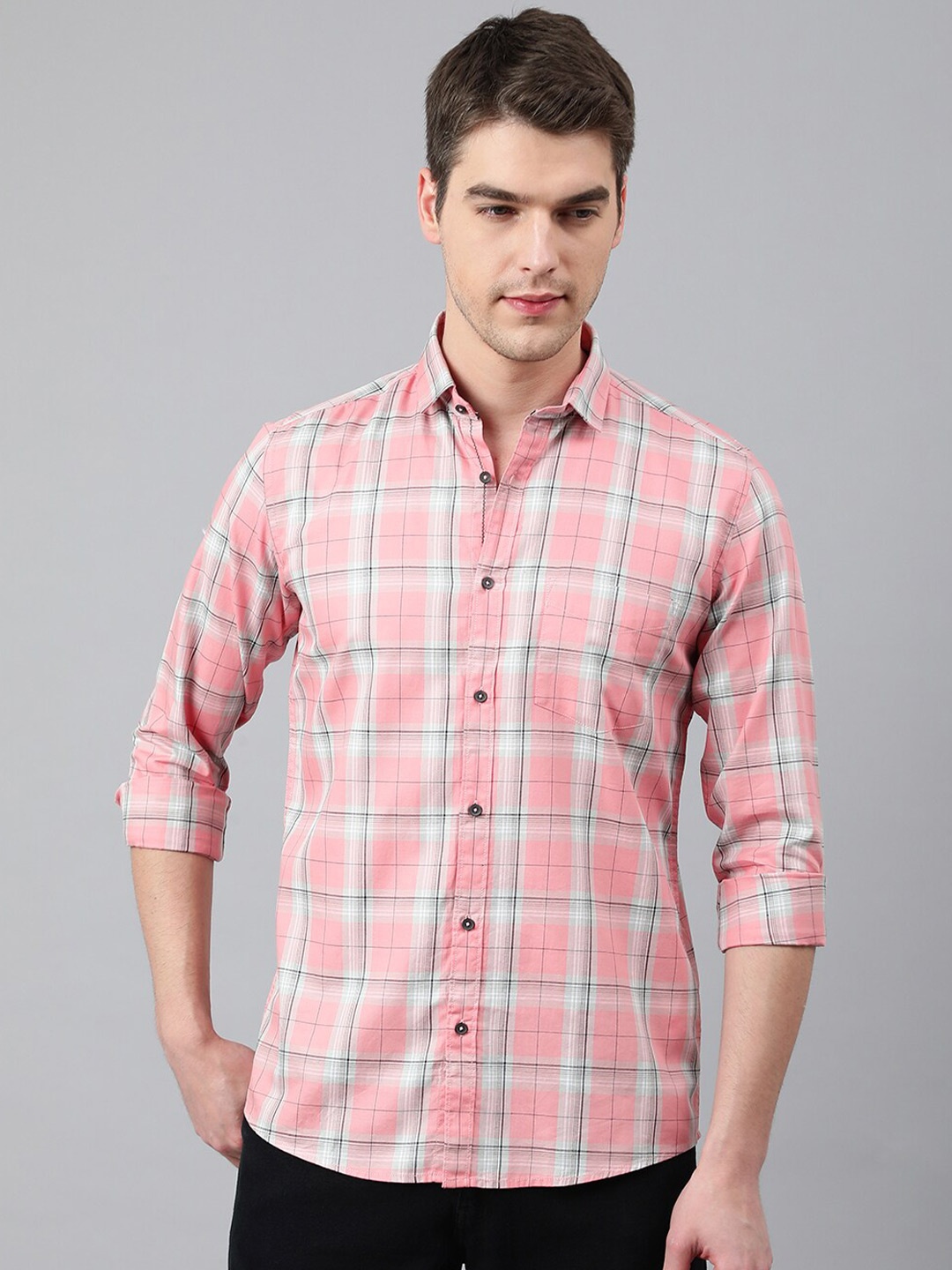

Richlook Men Slim Fit Tartan Checked Casual Shirt, Pink