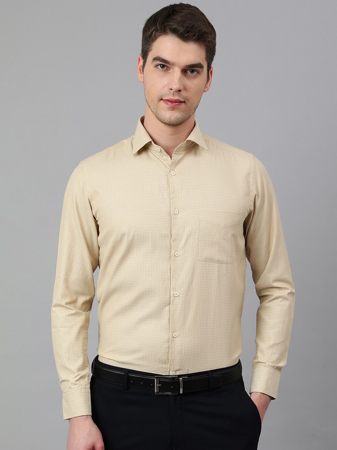 

Richlook Men Micro Checked Formal Shirt, Khaki