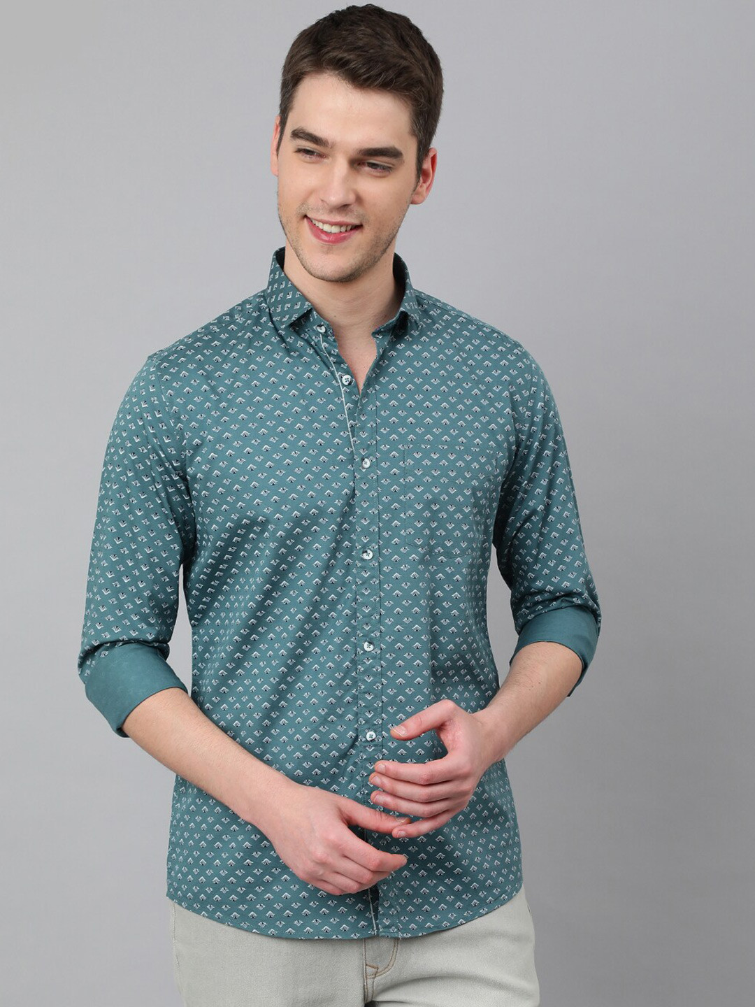 

Richlook Men Slim Fit Printed Casual Shirt, Teal
