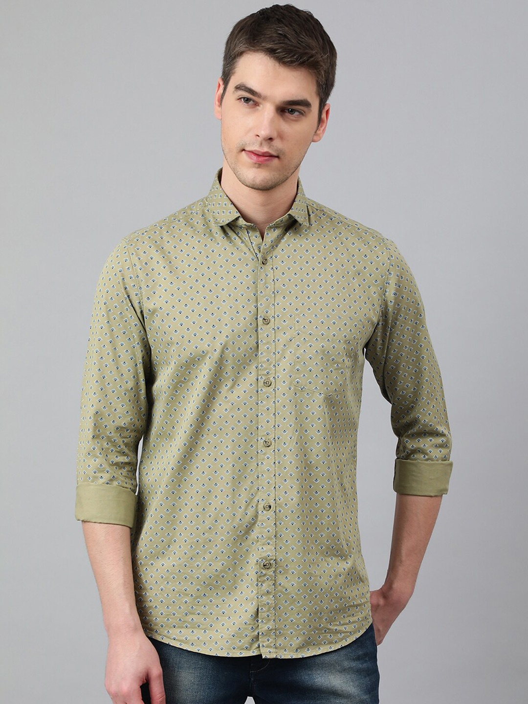 

Richlook Men Slim Fit Floral Printed Casual Shirt, Khaki