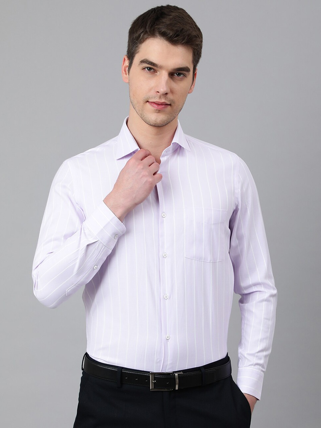 

Richlook Men Cotton Striped Formal Shirt, Purple