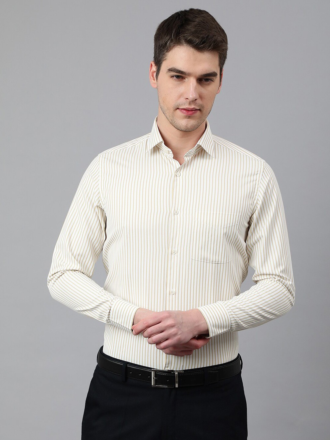 

Richlook Men Striped Formal Shirt, Beige
