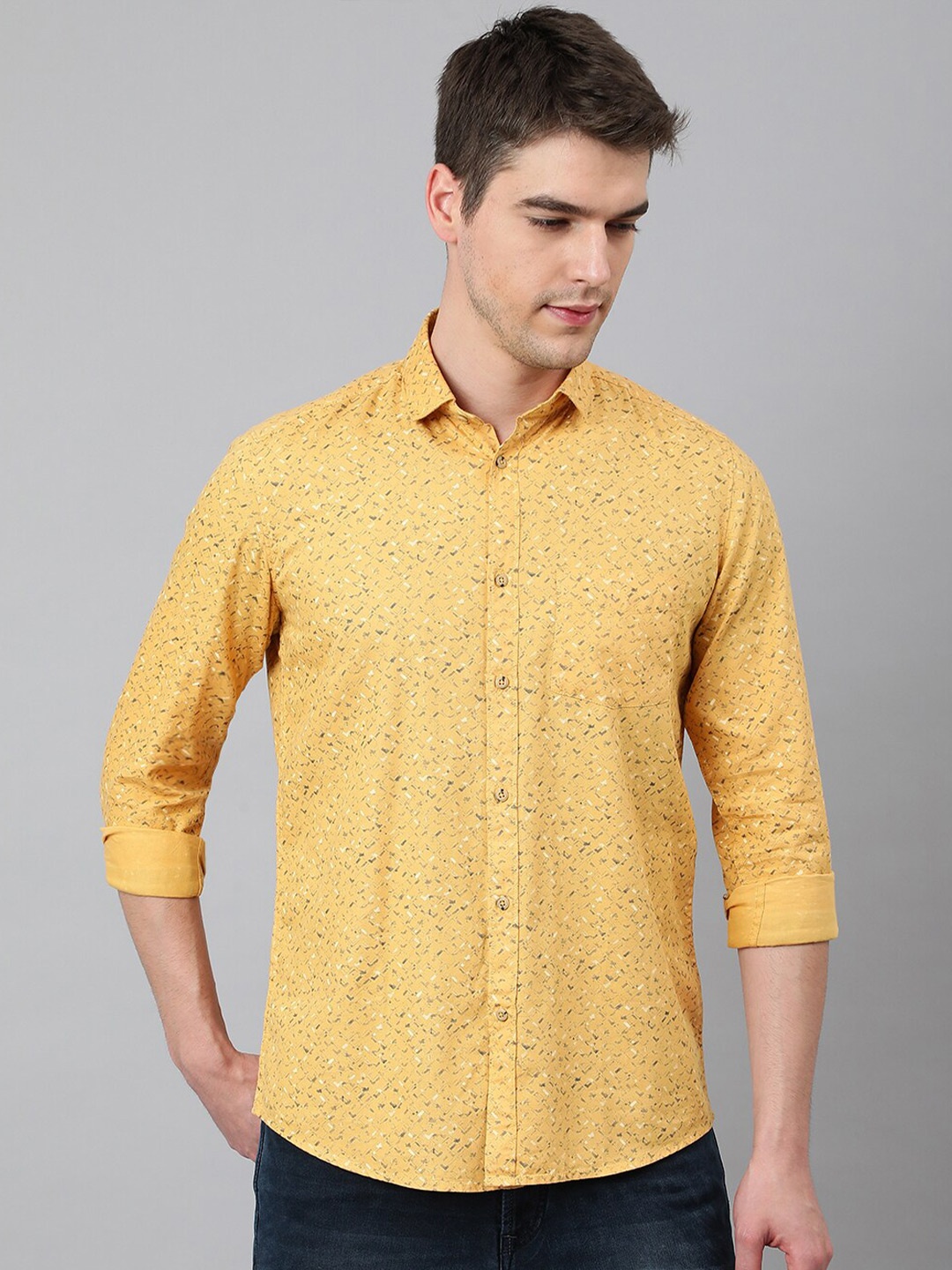 Richlook Men Slim Fit Printed Casual Shirt, Yellow